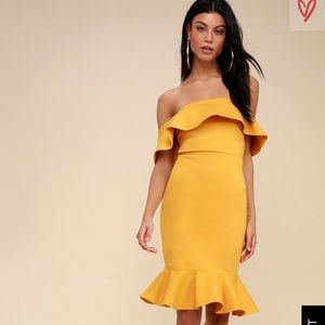 Off the shoulder ruffle yellow dress